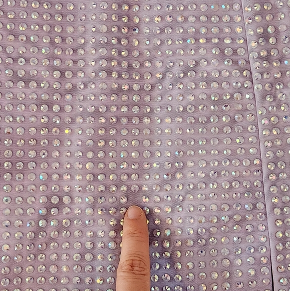 Double Layered Thick Mesh Rhinestone Embellished Thigh Slit Mini Skirt - Purple - Picture 10 of 16